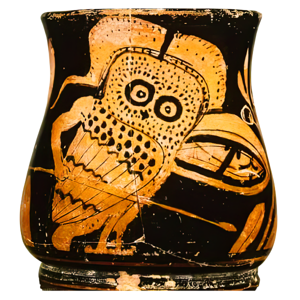 Owldysseus, an owl painted on an ancient Greek red-figure vase